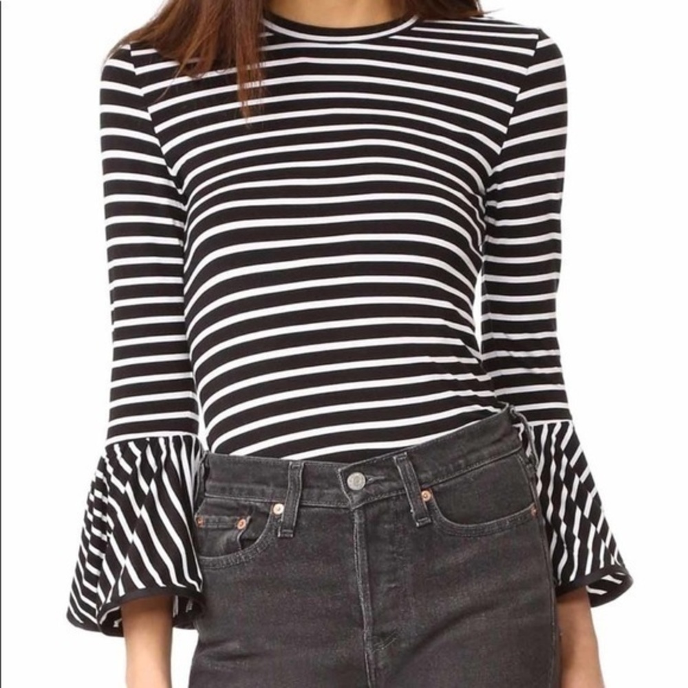 Style Mafia Black White Stripe Poppy Bell Sleeve Shirt Medium